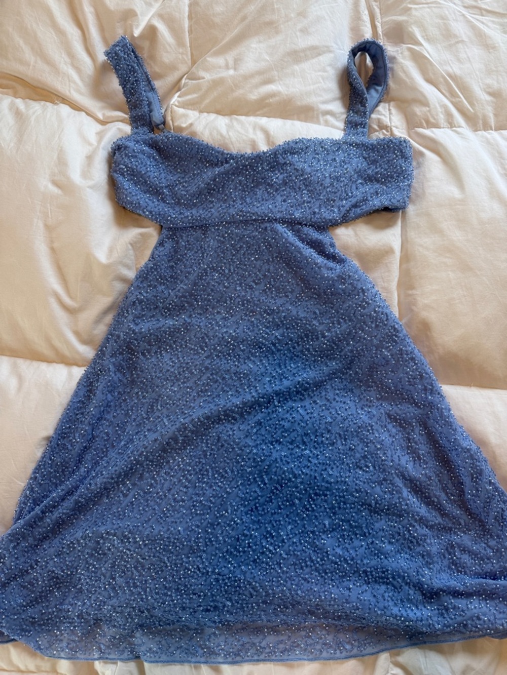 Oh Polly Blue Mini Dress with Sparkle Beading and Cut Outs